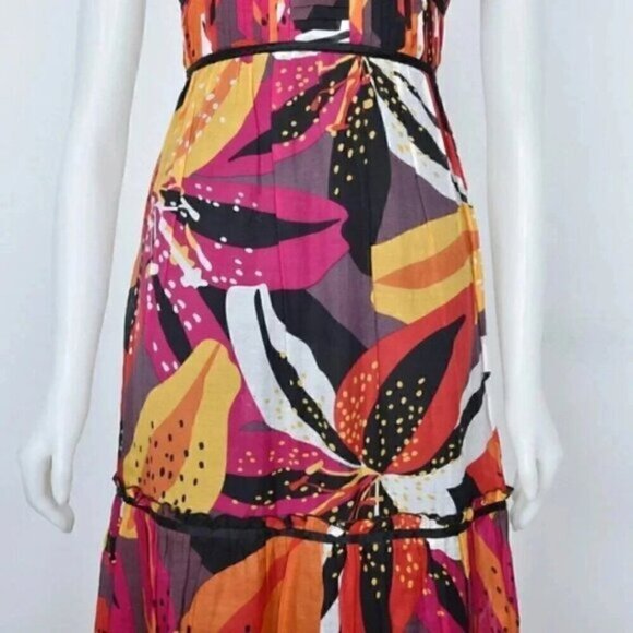 Marciano Orange Brown Tropical Floral Cotton Silk Maxi Dress Size  XS - Picture 3 of 8
